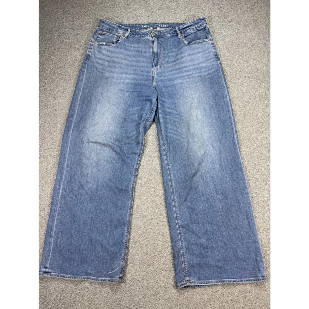 American Eagle Wide Leg Jeans Women's 18 Blue Medium Wash Baggy Y2K Style